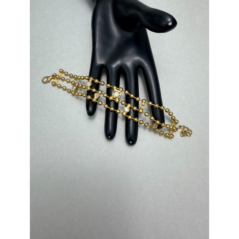 Don Joyelli Gold Tone Multi Strand Rhinestone Bracelet Adjustable Vintage